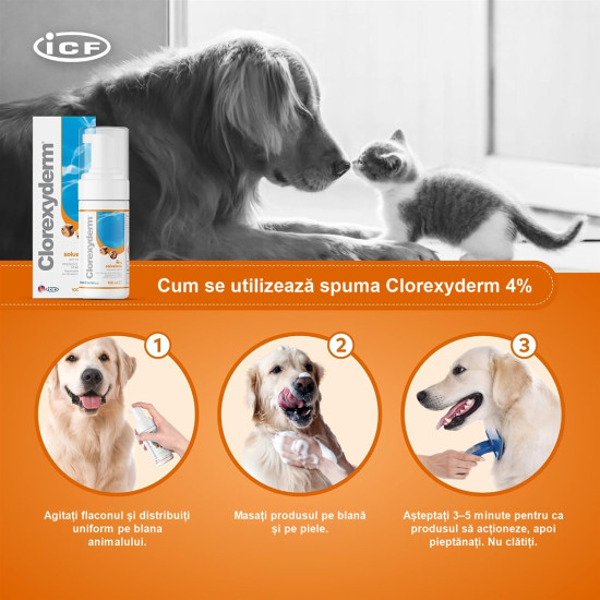 Spumă Antiseptică pentru Câini și Pisici Clorexyderm , 100 ml – ICF
